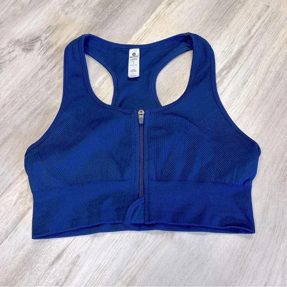 90 Degrees by Reflex Royal Blue Zipper Front Athletic Performance Sports Bra Top - Picture 1 of 3